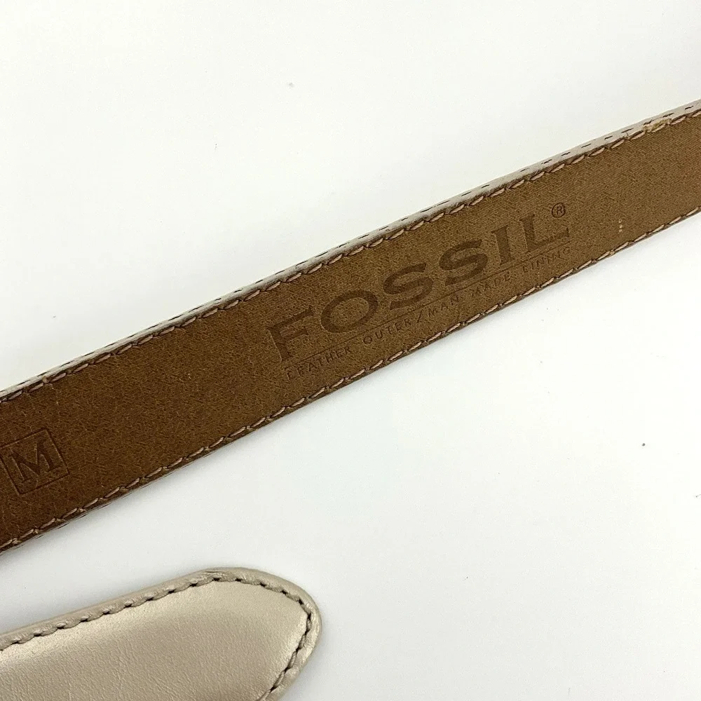 FOSSIL White Ivory‎ Leather & Metal Belt Women Size M 29-33 in